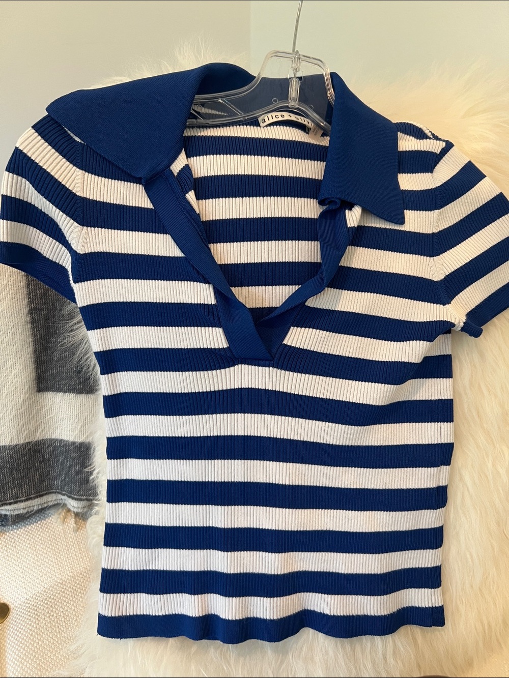 Alice + Olivia Navy and White Striped Polo Top - Kids